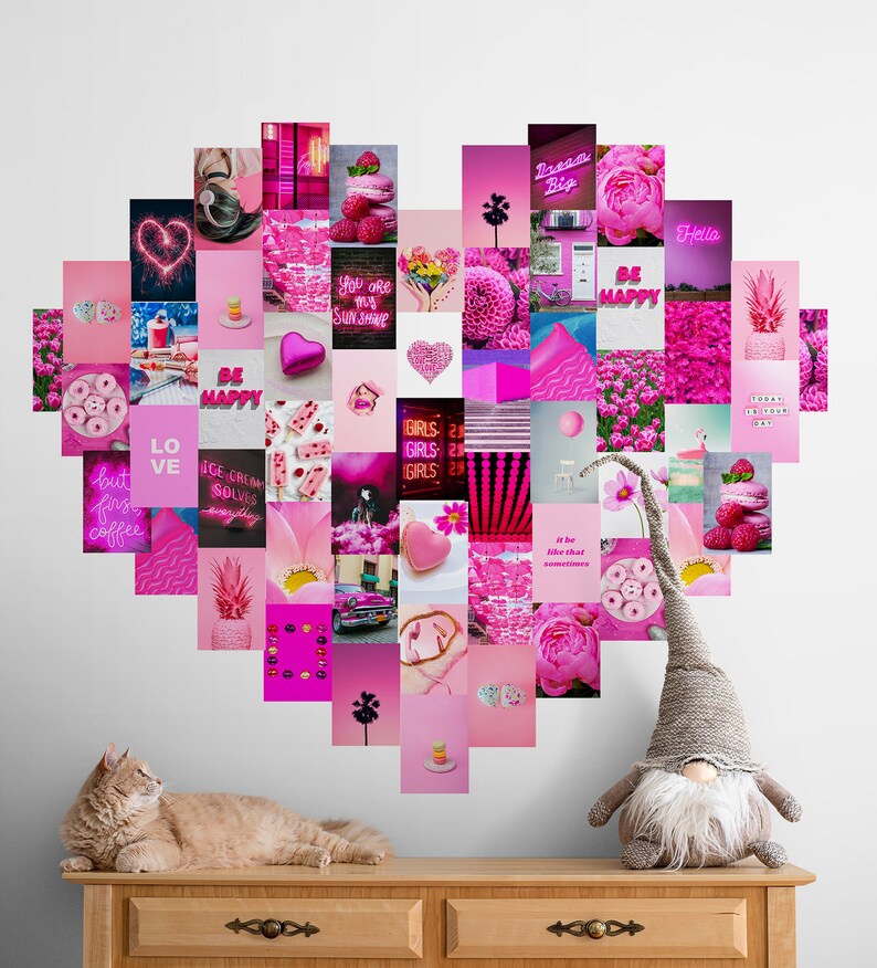 Neon Pink Wall Collage Kit DIGITAL, Hot Pink Aesthetic Room Decor, Teen