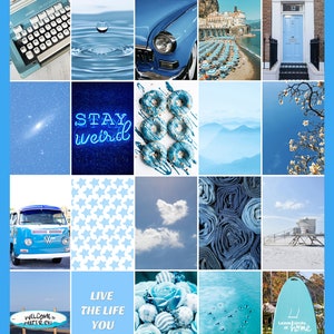 80 Pc Blue Collage Kit DIGITAL, Neon Blue Aesthetic Photo Wall, Ocean ...