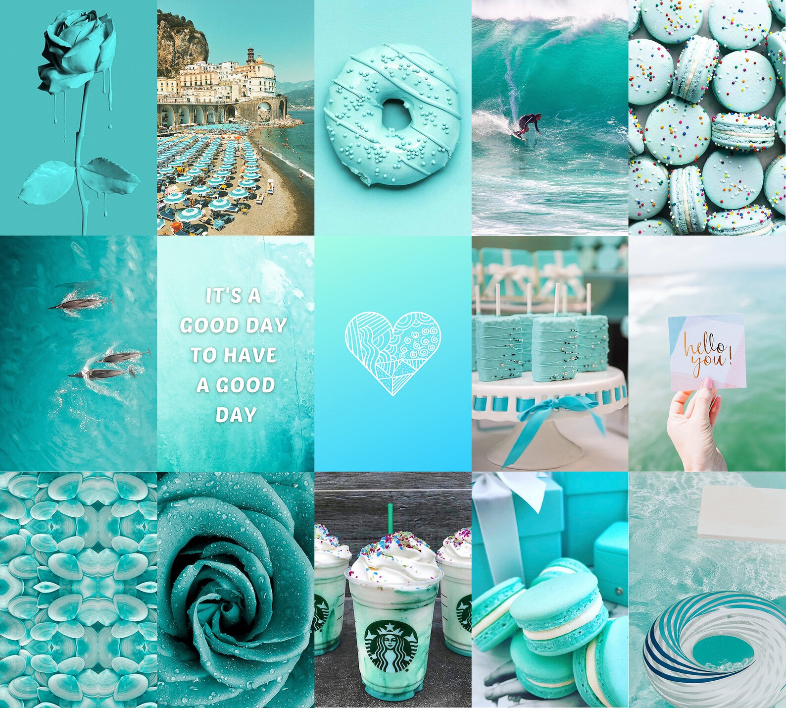 Teal Wall Collage Kit Digital Teal Aesthetic Collage Türkis Etsy Österreich