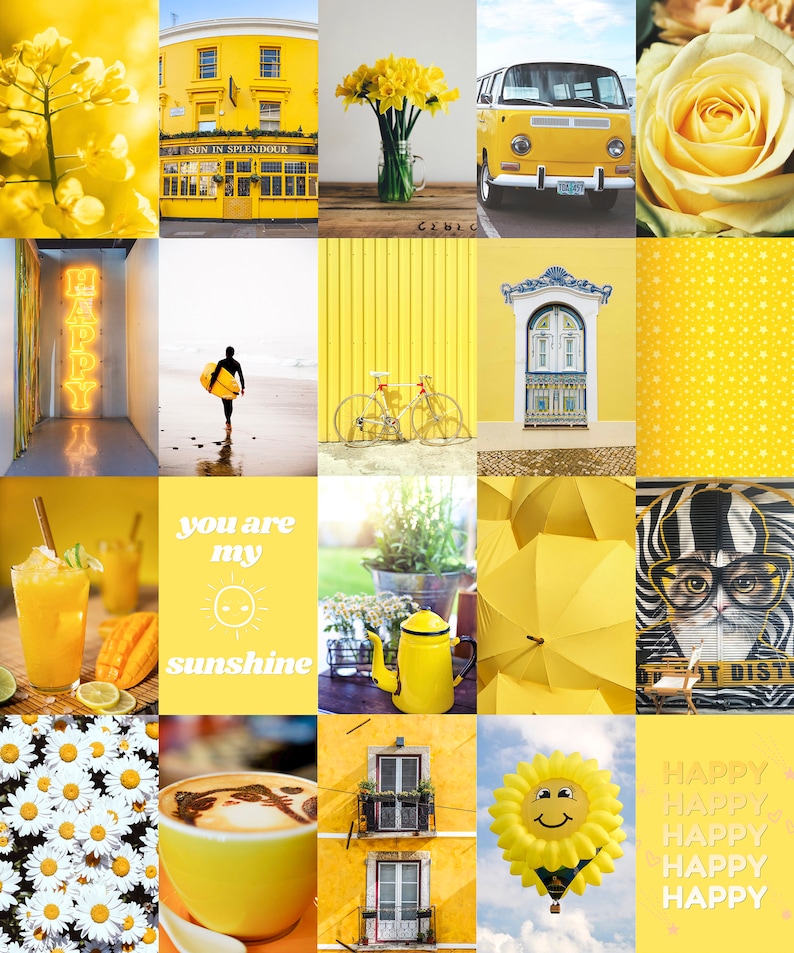 Yellow Collage Kit, Yellow Aesthetic Wall Collage Kit, Photo Collage