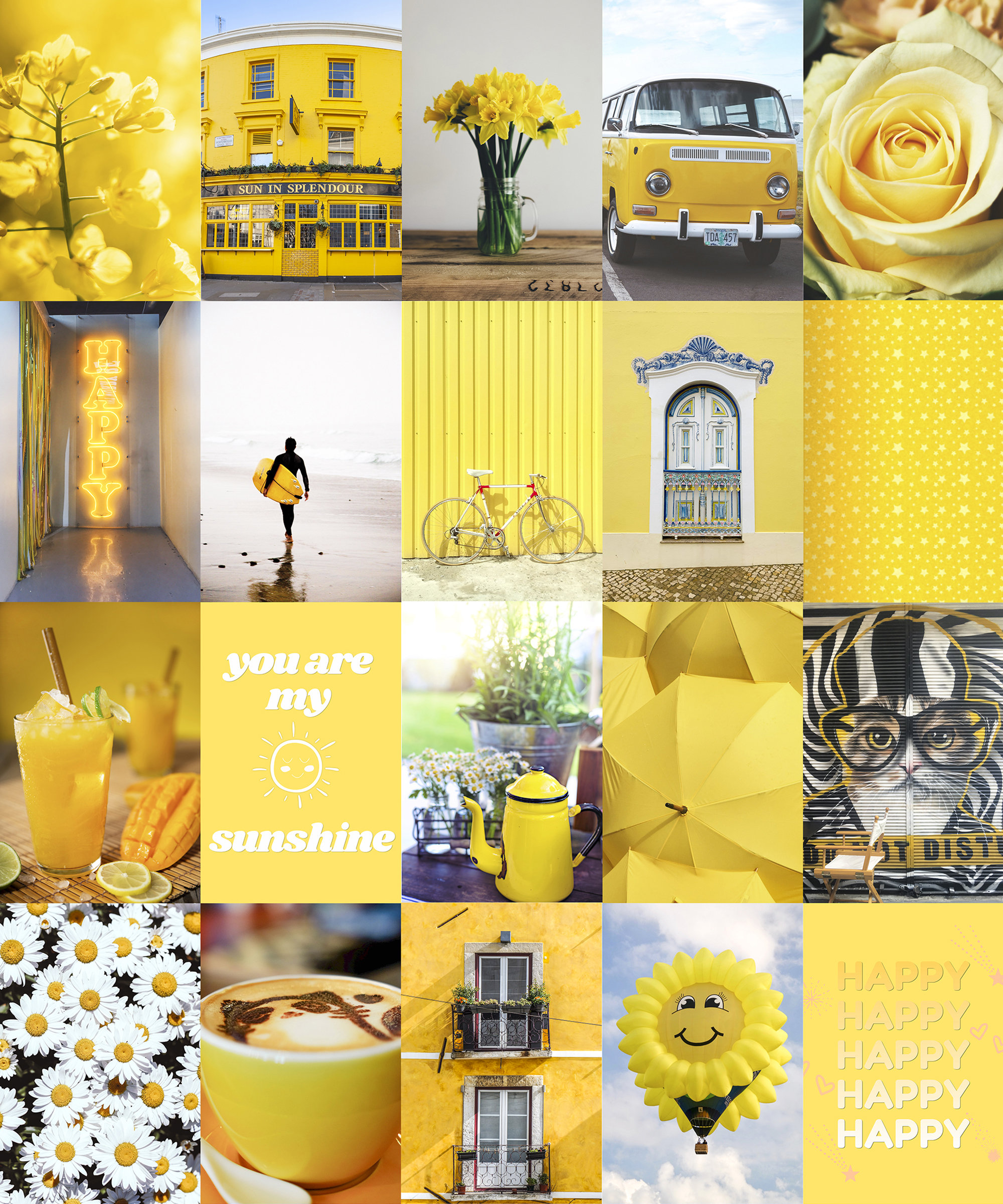 Yellow Collage Kit, Yellow Aesthetic Wall Collage Kit, Photo Collage