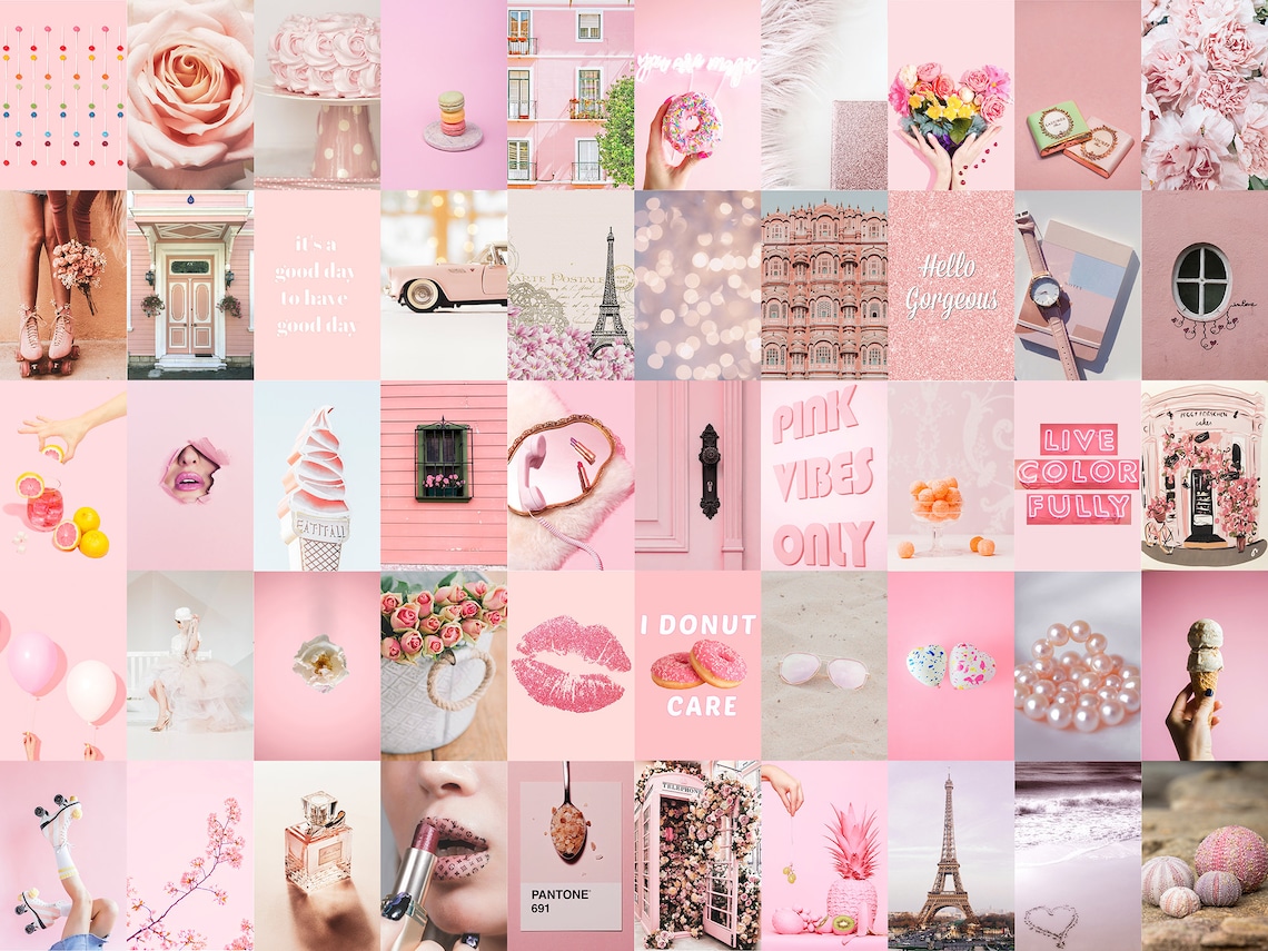 Pink Aesthetic Wall Collage Kit, Photo Collage Kit Pink, Aesthetic Room ...