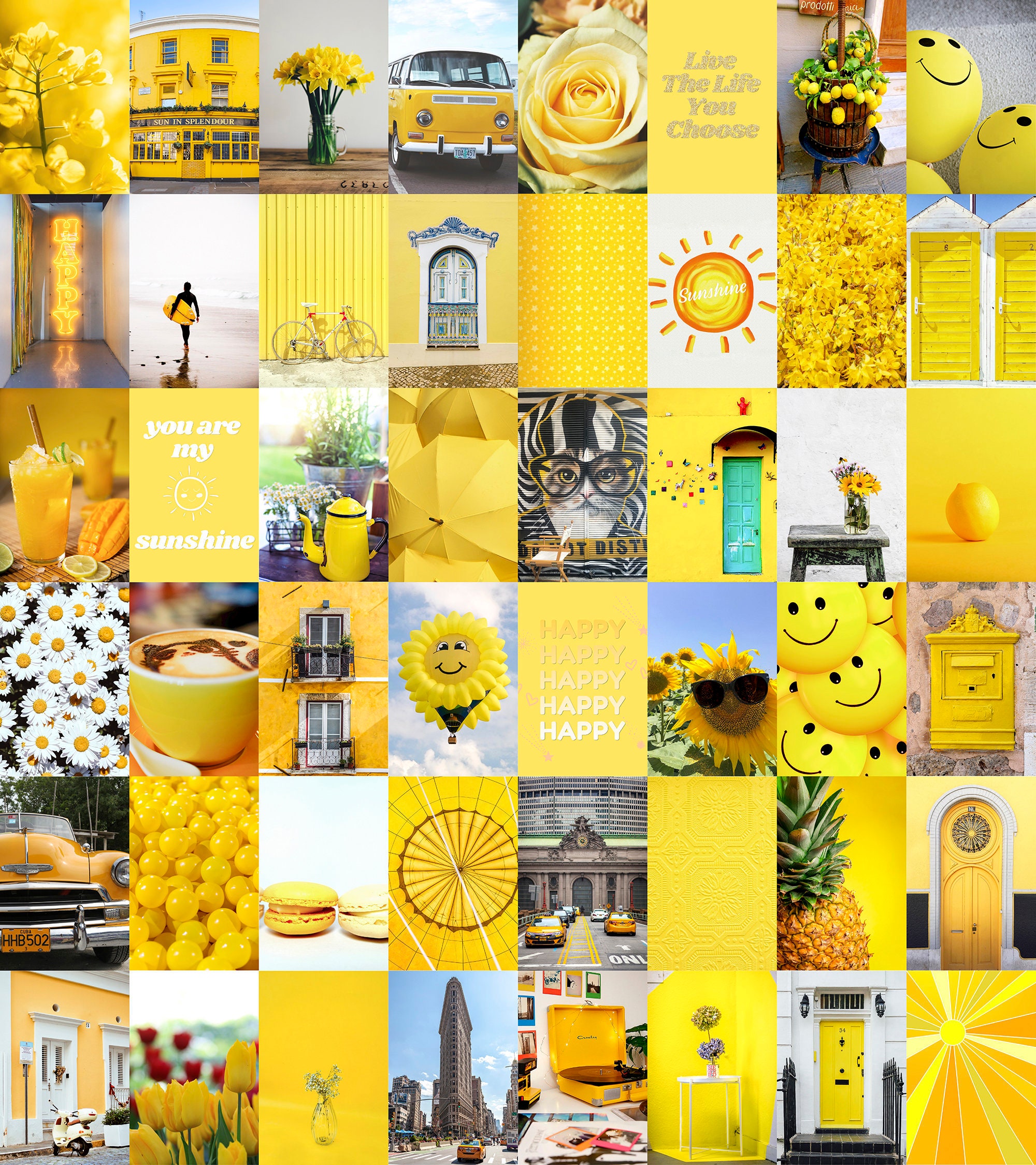 Yellow Collage Kit, Yellow Aesthetic Wall Collage Kit, Photo Collage