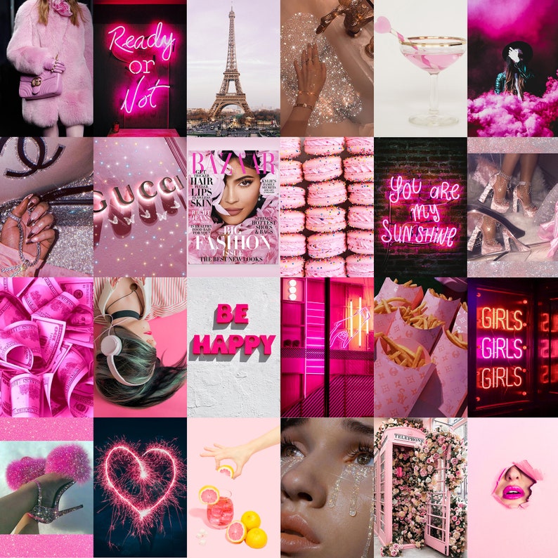 Boujee Pink Wall Collage Kit Neon Pink Pictures Baddie - Etsy