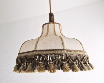 Vintage linnen hanglamp: handgemaakte macramékwast, bohoverlichting