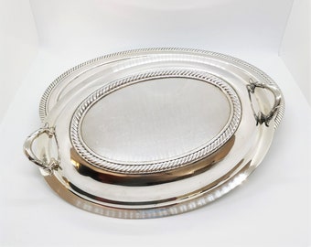 Plat de service vintage avec couvercle en métal argenté, plateau ovale en cuivre de style néoclassique, vaisselle Art déco Empire anglais