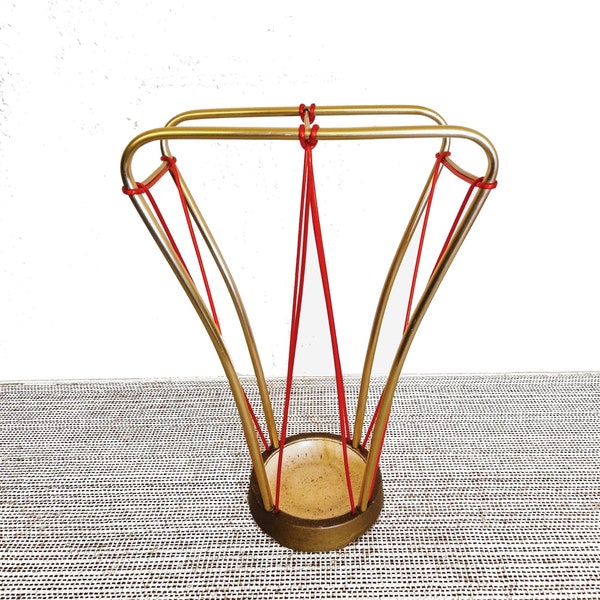 60s MCM Umbrella Stand String Design, Vintage Cloakroom Decor Red and Gold, Hollywood Regency Interior, Rockabilly era Schirmständer 60er