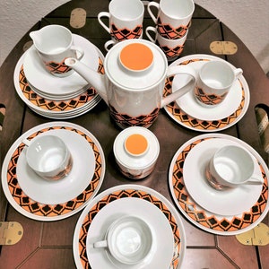 Space age coffee tea set Atomic design Mocha service for 5, Melitta Hamburg 70&#39;s West Germany. Atomic Mokkaservice für 5 Melitta 70er Jahre