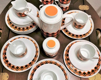 Melitta Hamburg: Atomic Mocha Coffee Set for 5, 70s West German Design
