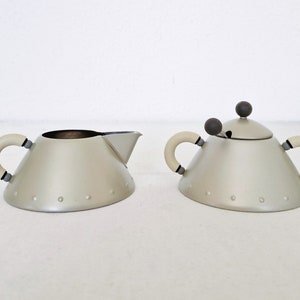 Alessi 'Uccellino' Limited Edition by Michael Graves in Cream Matt Steel! Memphis style Milk Sugar Set, Postmodern Home Decor 90's