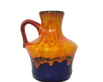 Jarra de lava gruesa de Alemania Occidental de mediados de siglo (Scheurich Keramik): decoración vintage en naranja