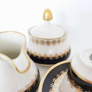 Rare vintage Weimar Porcelain Coffee/Tea Service, German Real Cobalt（Echt Kobalt) Mocha/Espresso set &quot;Harmonie&quot; 50&#39;s, Collector Bone China