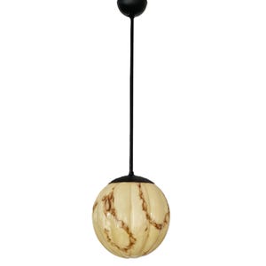 Vintage Marble Glass Globe Pendant Light: 60s-70s Mustard Yellow Space Age Decor