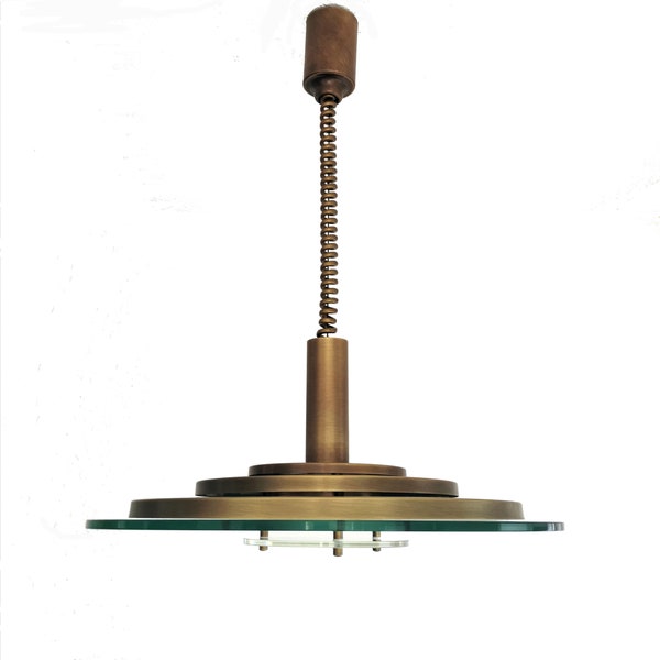 Grande lampe pendentif minimaliste en laiton et verre par Hillebrand, lampe à suspension design contemporain des années 70, décor de style industriel moderne de luxe