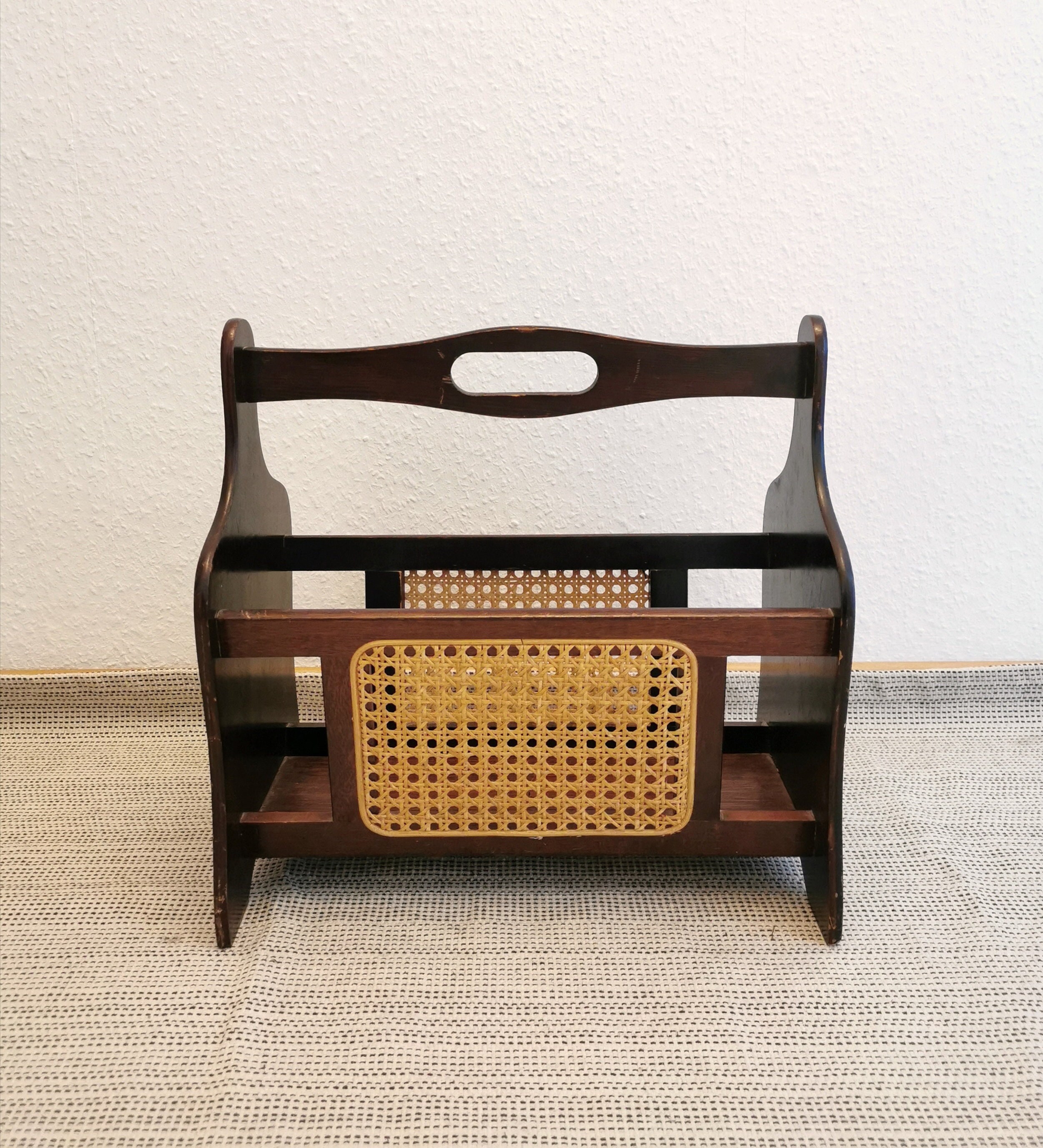 Vintage Magazine Holder Wood and Rattan 50s 60s Newspaper Etsy