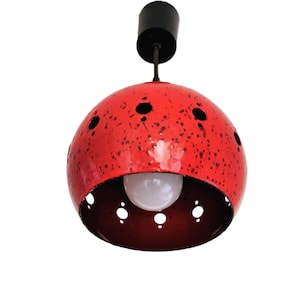 70s Space Age Red Enamel Fixture, Vintage Eye-ball Lamp.