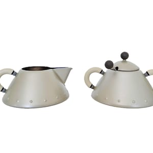 Alessi &#39;Uccellino&#39; Limited Edition by Michael Graves in Cream Matt Steel! Memphis style Milk Sugar Set, Postmodern Home Decor 90&#39;s