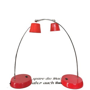 80s Postmodern Red Metal Table Lamp Arc Shape Adjustable Head, Minimalism Chromed Decor, Bauhaus Memphis Desk Lamp by Trio