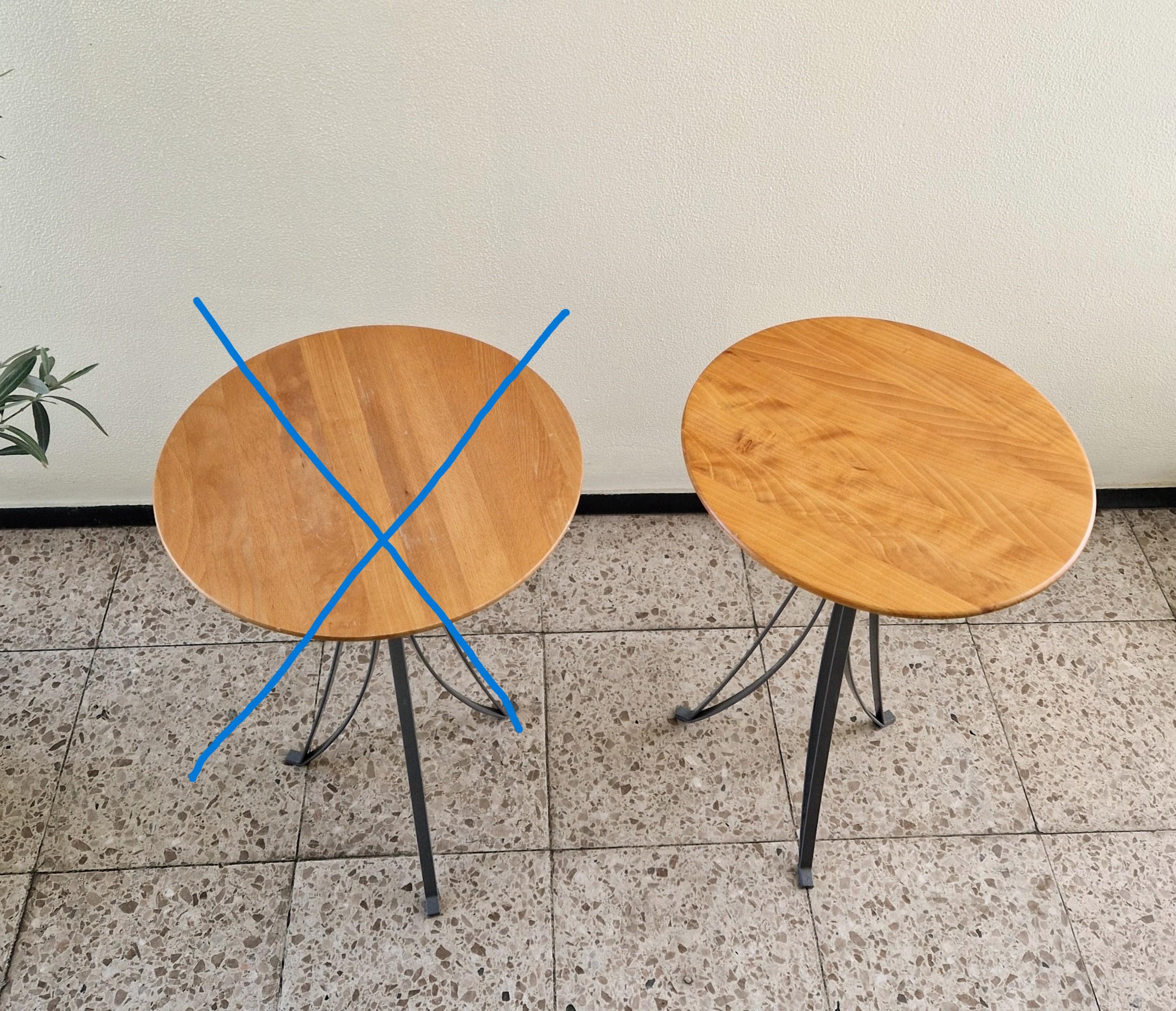 ヴィンテージ ポストモダン サイドテーブル：メープルトップ、スチール