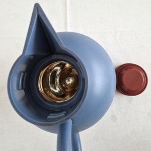 Alessi "Euclid" Thermos Flask by Michael Graves 90's. Memphis design Blue and Burgundy.  Alessi Euclid Thermoskanne von Michael Graves 90er