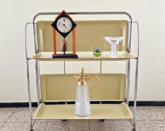 Carrito de bar Bremshey Dinett vintage: carrito de servicio plegable beige, estilo Teewagen alemán de los años 60