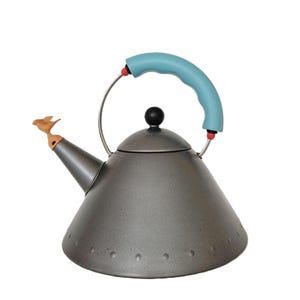 Alessi &quot;Birdy&quot; Kettle 9093 by Michael Graves, Matt Steel Memphis style, Postmodern Home Decor