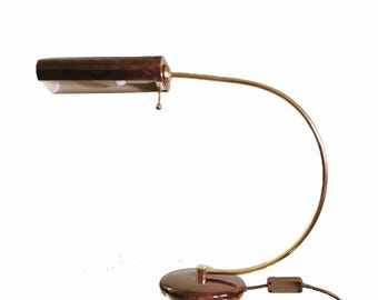 Vintage German Brass Arc Table Lamp: Mid-Century Modern Sölken Light