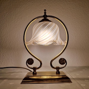 Vintage Murano Glass Table Lamp: Art Nouveau Brass Frame, Fischer Leuchten