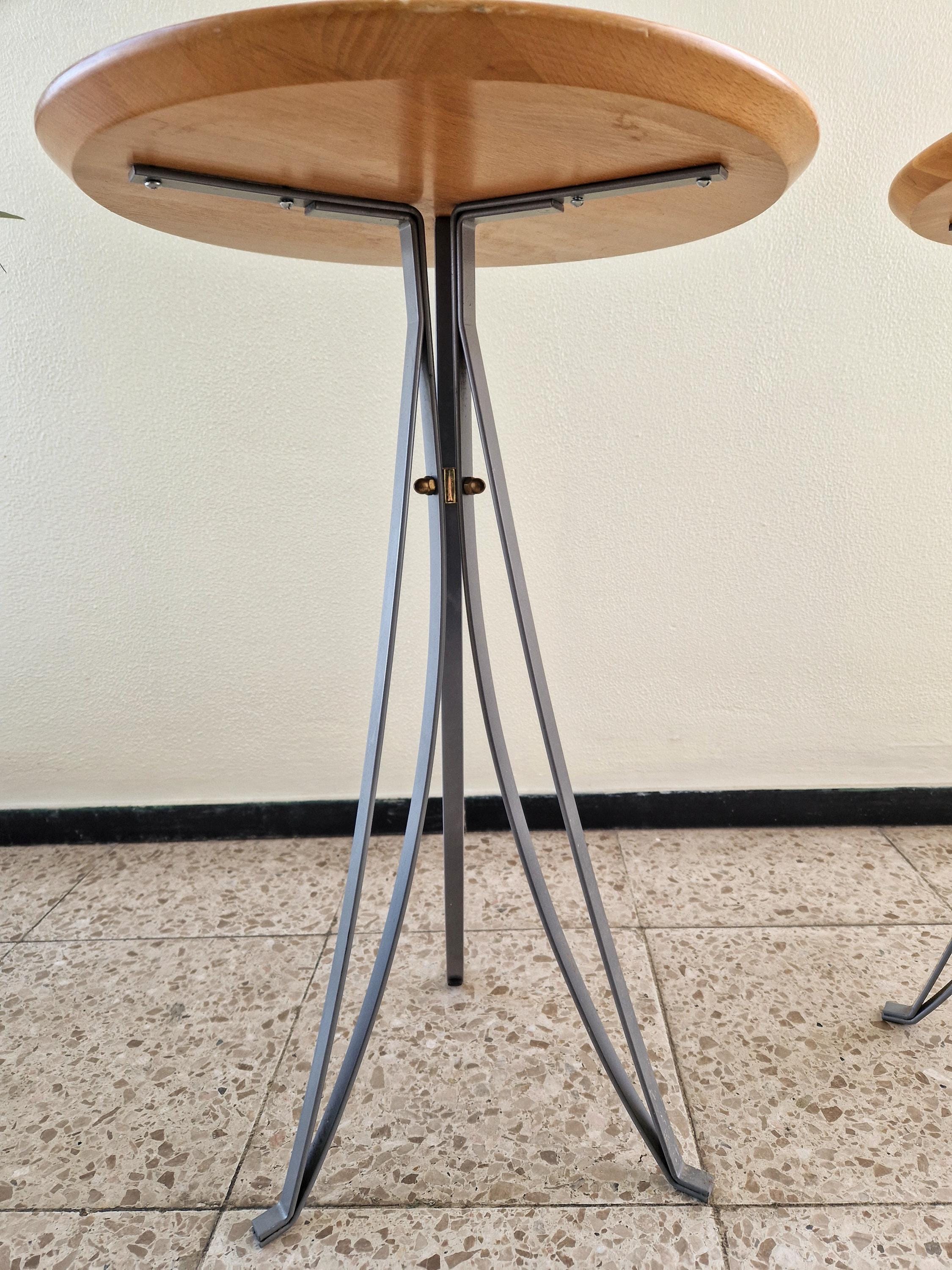 ヴィンテージ ポストモダン サイドテーブル：メープルトップ、スチール