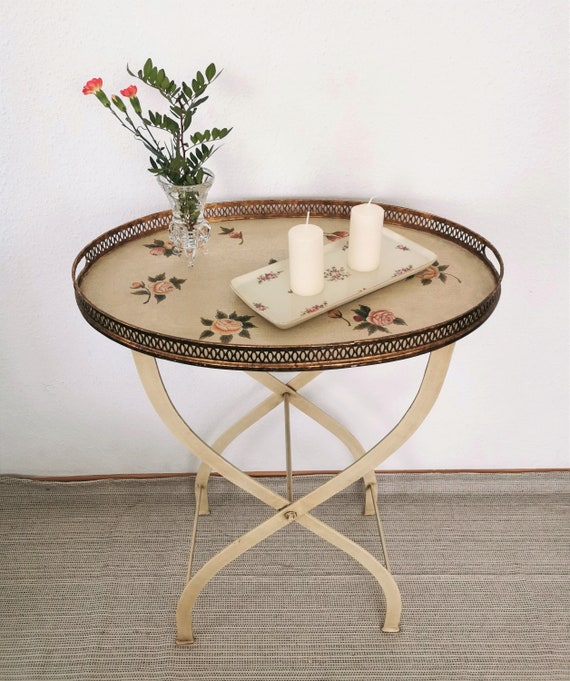 Vintage Butler Table Cocktail Table Foldable in Oval Shape 50 s