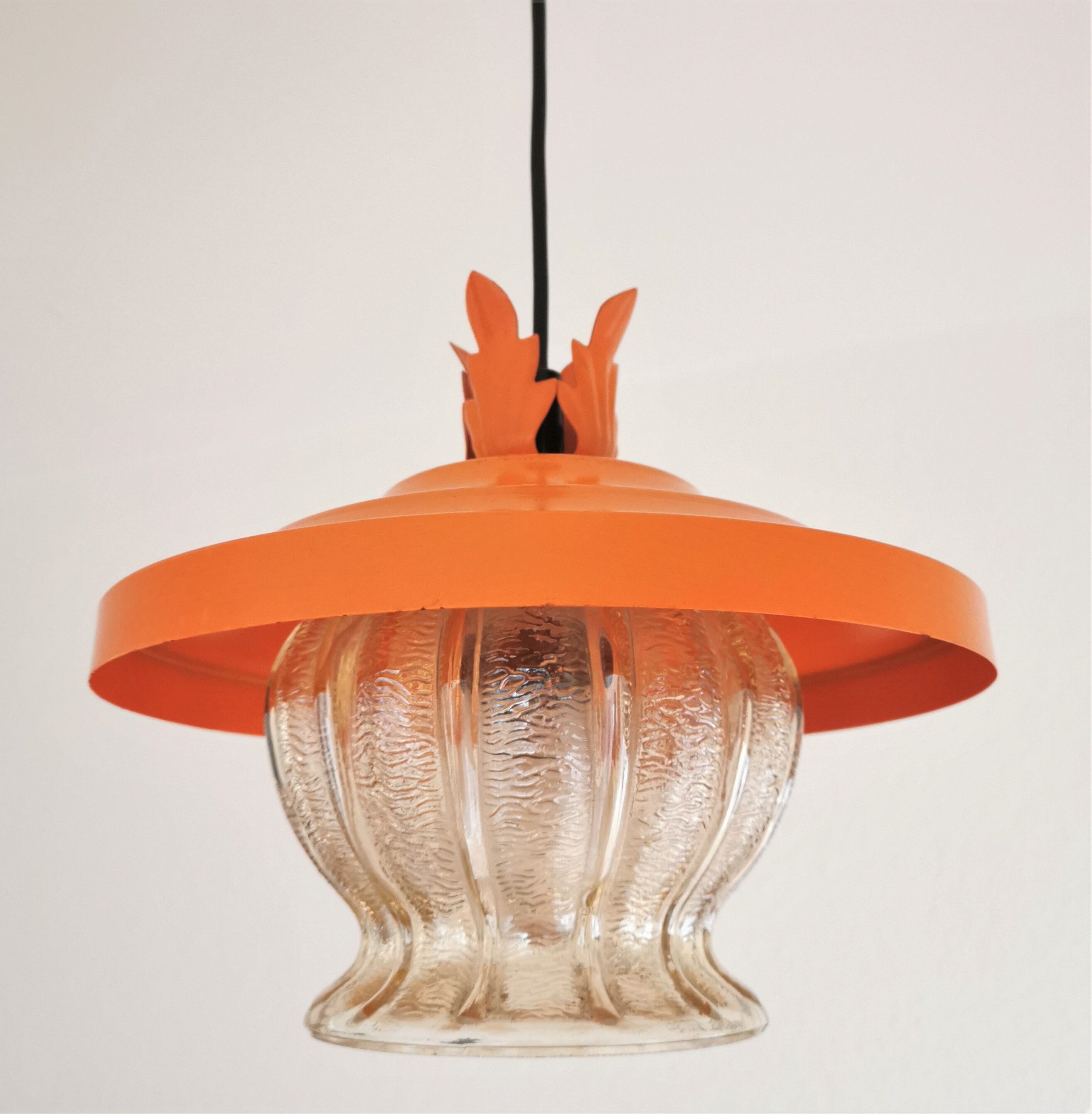 MCM Orange Pendant Lamp Space Age Lamp Smoke Glass & Metal - Etsy Denmark
