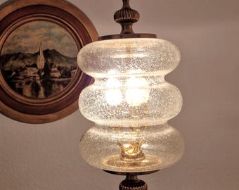 Italiaanse kroonluchter van muranoglas jaren 50: verguld messing hanglamp, extra lange kabel