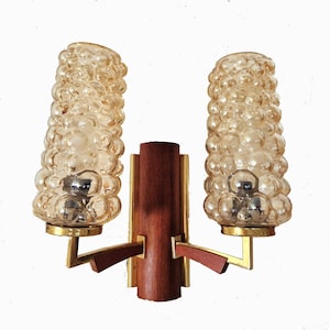 MCM Teak Brass Sconce: Honey Bubble Glass, Helena Tynell Style