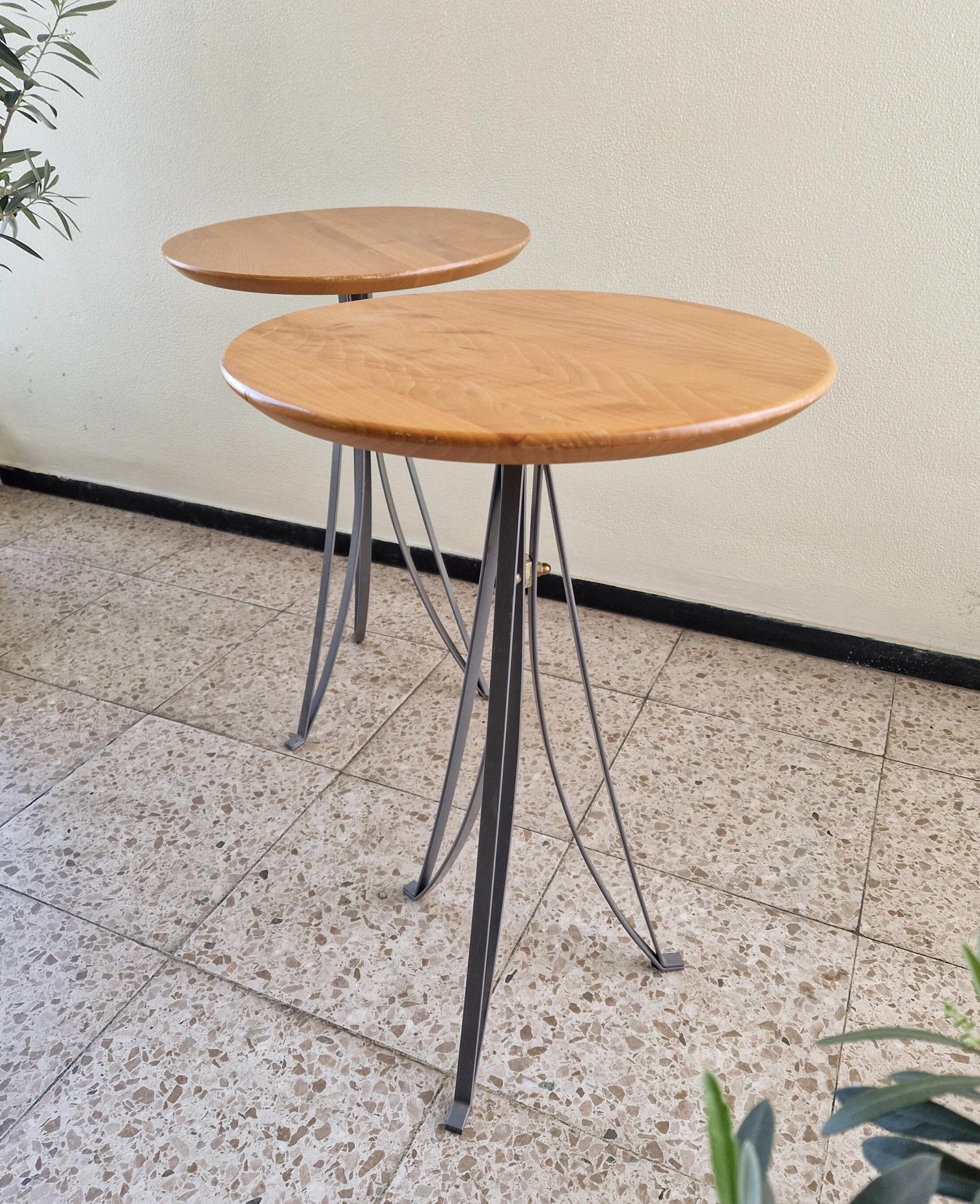 ヴィンテージ ポストモダン サイドテーブル：メープルトップ、スチール