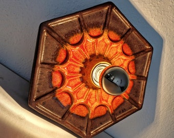 Space Age Ceramic Lamp, 60's 70's Handmade German Fat Lava Ceiling fixture, Orange Interior Wall Decor