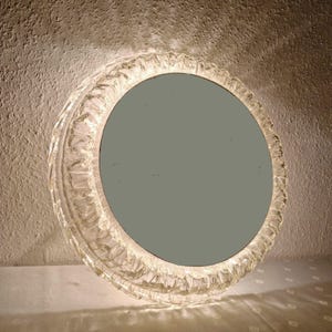 70s Illuminated Acrylic Wall Mirror: Vintage Ice Berg Frame Light