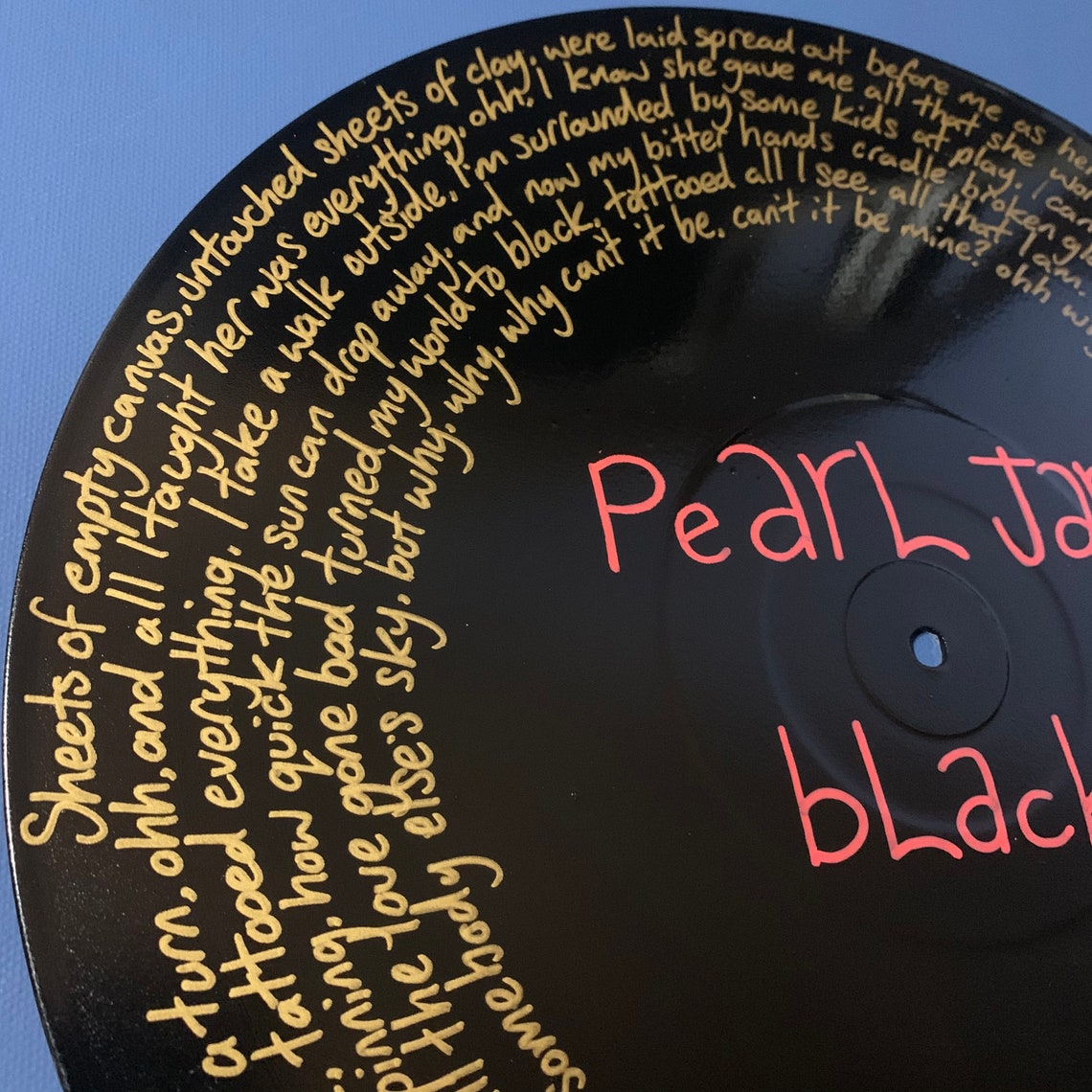 Pearl Jam black Record Painting / Song Lyrics / Hand Etsy