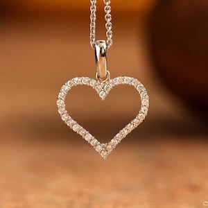 14K White Gold Diamond Open Heart Pendant Necklace