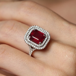 Ruby and Diamond Cocktail Ring, Natural Ruby Ring, Ruby Engagement Ring, White Gold Ruby Ring, Anniversary Ring, Gift for her