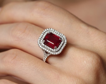Ruby and Diamond Cocktail Ring, Natural Ruby Ring, Ruby Engagement Ring, White Gold Ruby Ring, Anniversary Ring, Gift for her