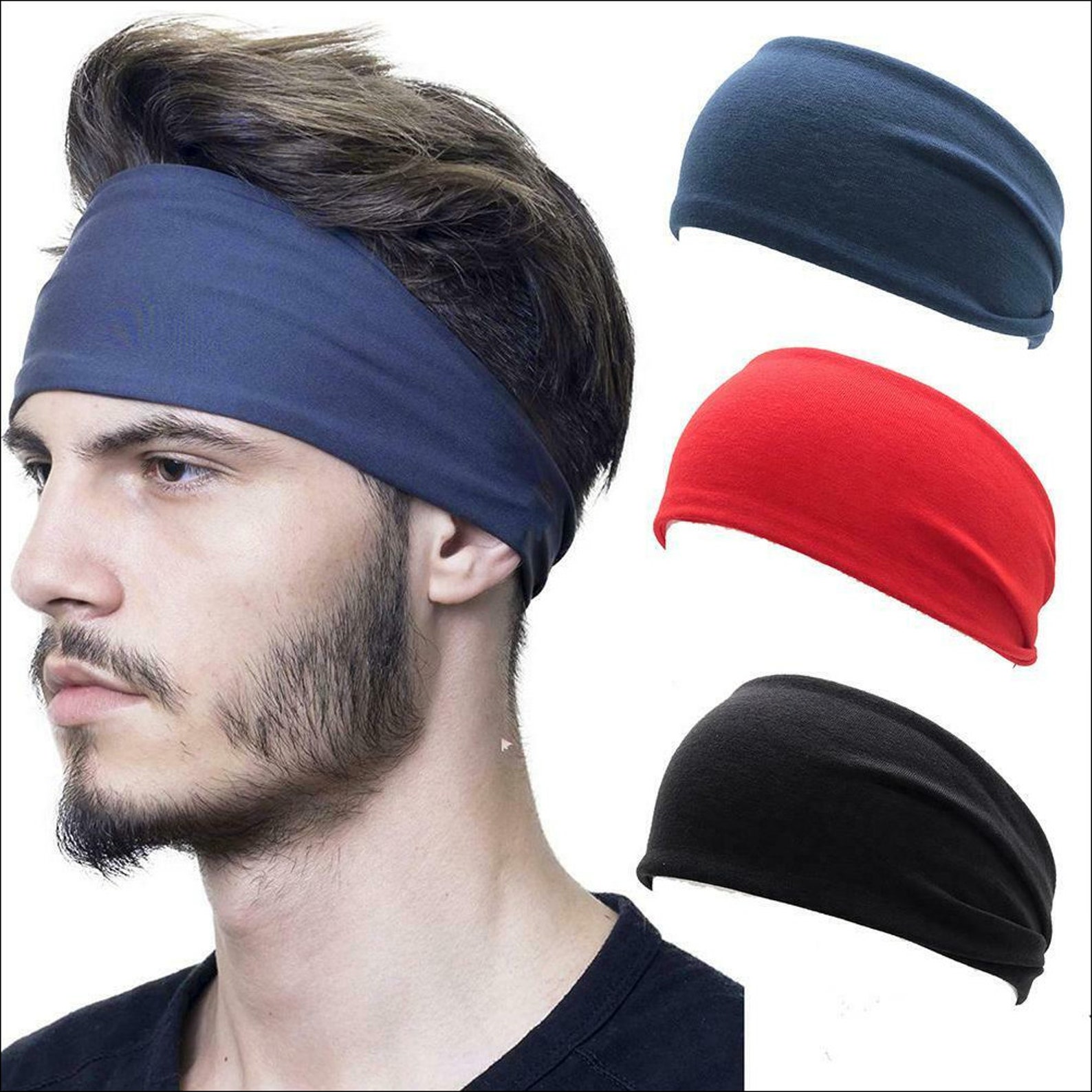 Men Wide Headband Sweatband Stretch Sweat Elastic Sport Yoga Etsy