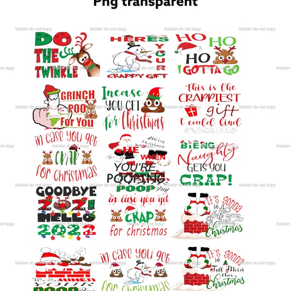 Lot de 19 images png transparentes pour Noël, papier toilette pour sublimation DTF, amusez-vous bien avec les images