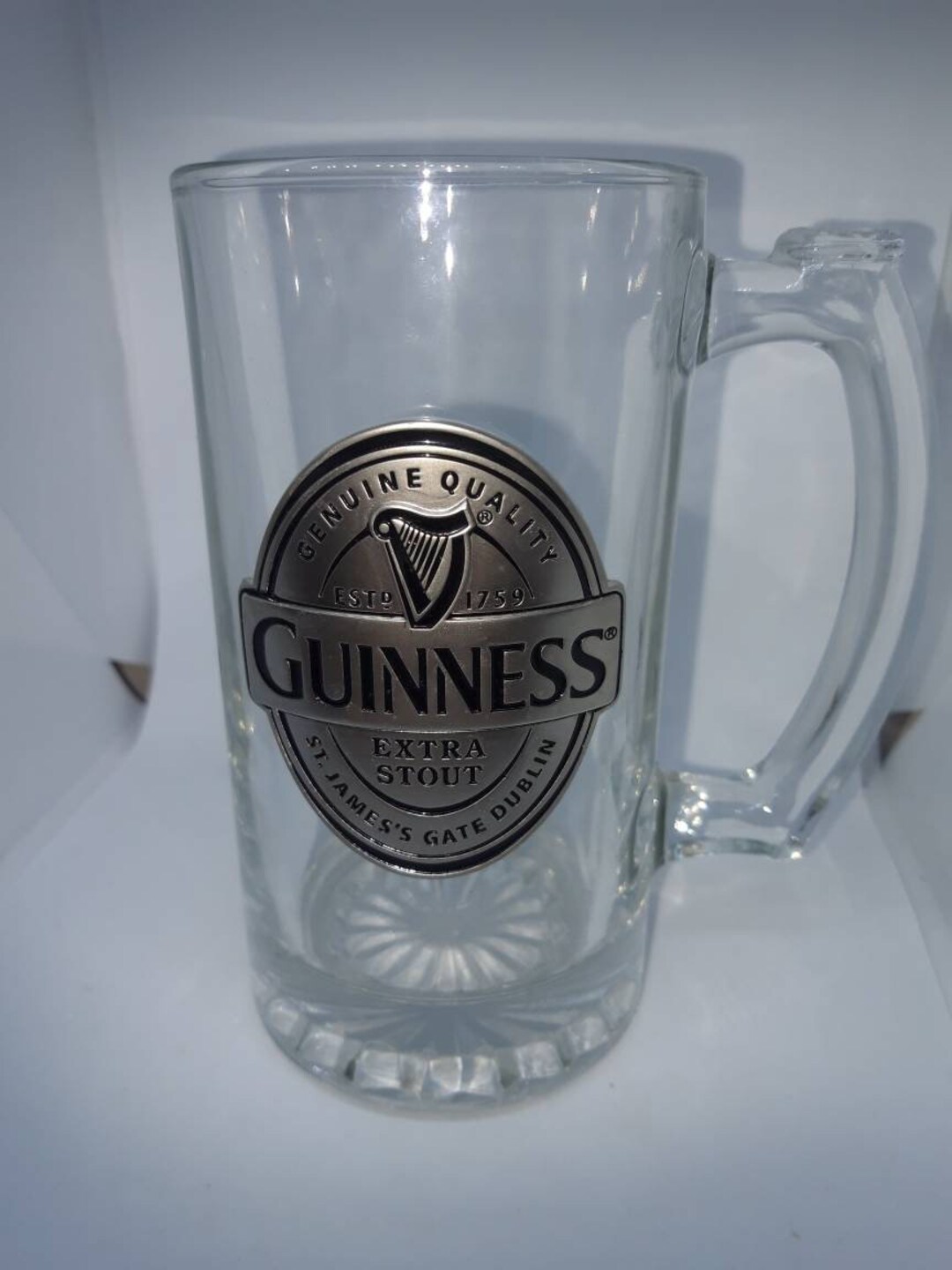 Guinness Beer Mug/stein With Mettalic Medallion/geniune Quality/ Clear