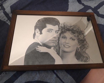 Grease Mirror with young John Travolta and Olivia Newton