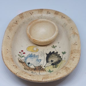 Vintage ceramic eggholder from Szilagyi Keramia Hungary Series "Fairytale" High quality Signed by the artist Handpainted