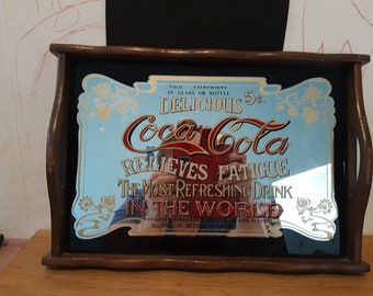 Bandeja Vtg Coca-Cola con espejo Madera/vidrio Made in Japan