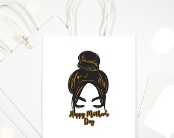 Mother's Day Kraft Personalized Custom Gift Bag Messy Bun Mothers Day Gift Bags
