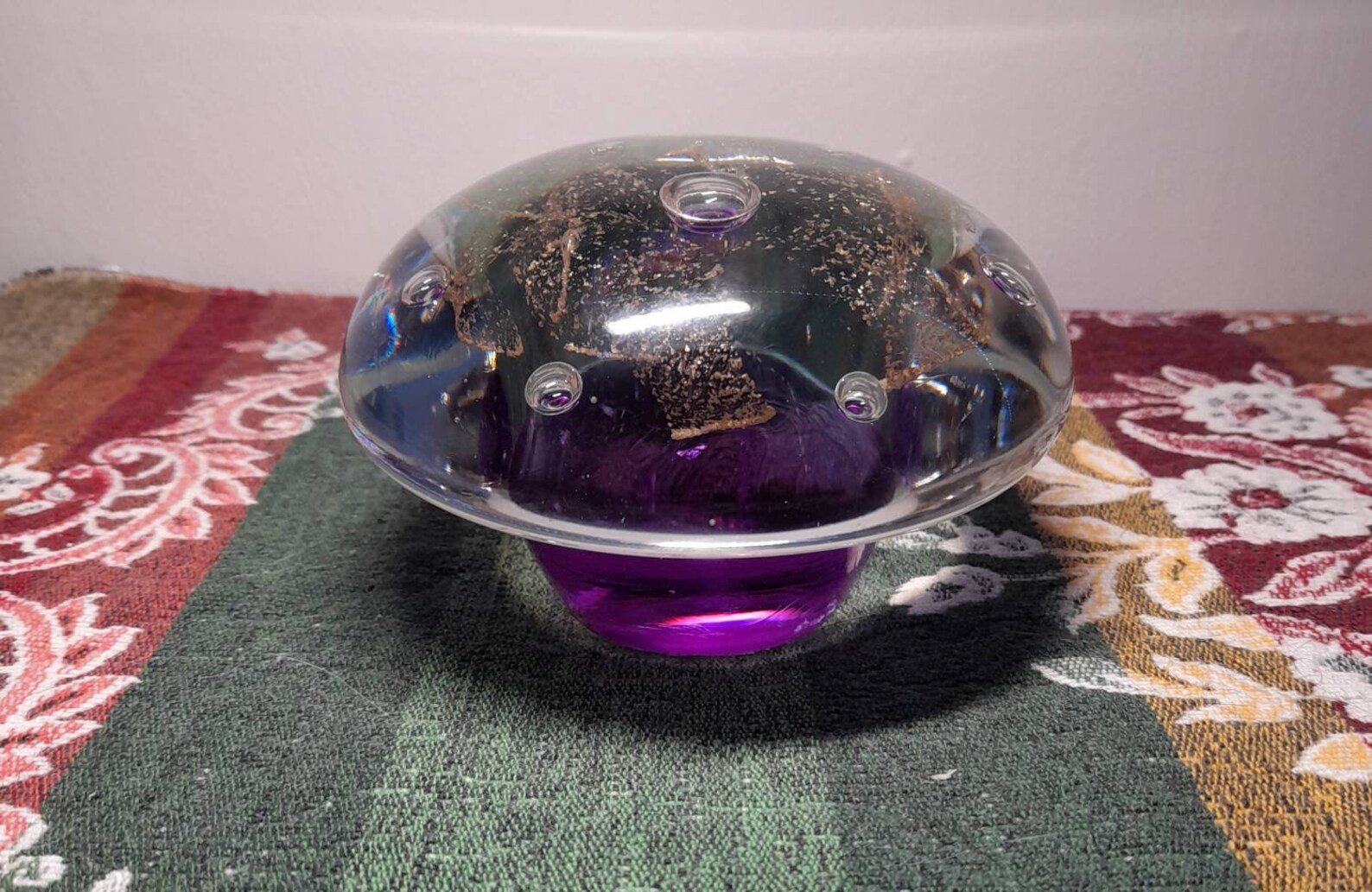 Mushroom Art Glass Controlled Bubbles Gold Flecked Paperweight Etsy