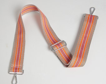 Crossbody Strap - Orange Aztec (Silver Hardware)