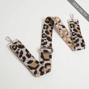Alça Crossbody - Estampa de leopardo rosa claro (ferragens prateadas)